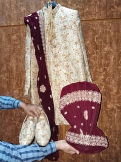 Sherwani with shawl and kula and shoes