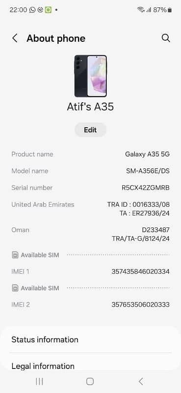 Samsung A35 Dubai 8/256 just 2 months used 3