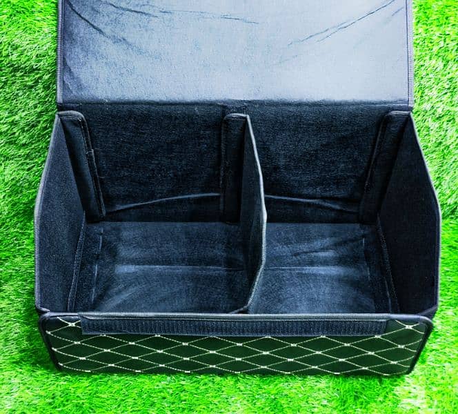 Quilted Leather Car Trunk Organizer - Foldable & Durable Storage Box 1