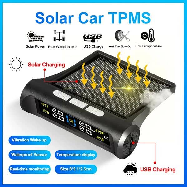 Car Tyre Pressure Monitoring System Solar Power Digital TPMS Displ 1