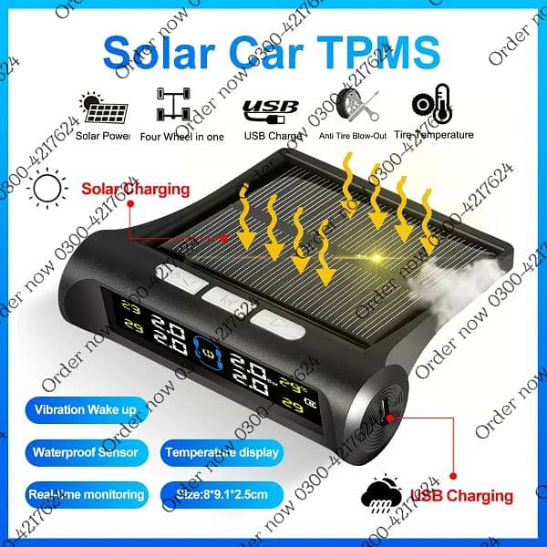 Car Tyre Pressure Monitoring System Solar Power Digital TPMS Displ 2