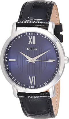 GUESS Men's Quartz Watch with Analog Display and Leather Strap W0793G