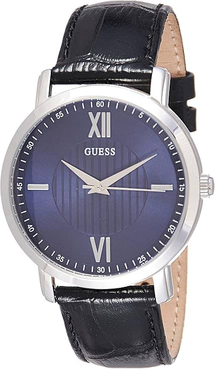 GUESS Men's Quartz Watch with Analog Display and Leather Strap W0793G 0