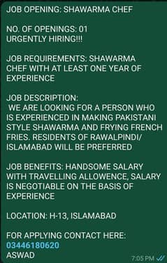 SHAWARMA AND FRIES CHEF NEEDED