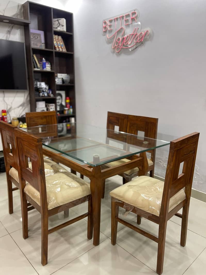 6 Seater Wooden Dining Table with Glass Top 0