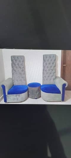 highfy sofa plus stool 2 set  gray blue & black red