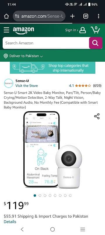 Sense-U Smart 2K Video Video Baby Monitor, Pan/Tilt, Person 0