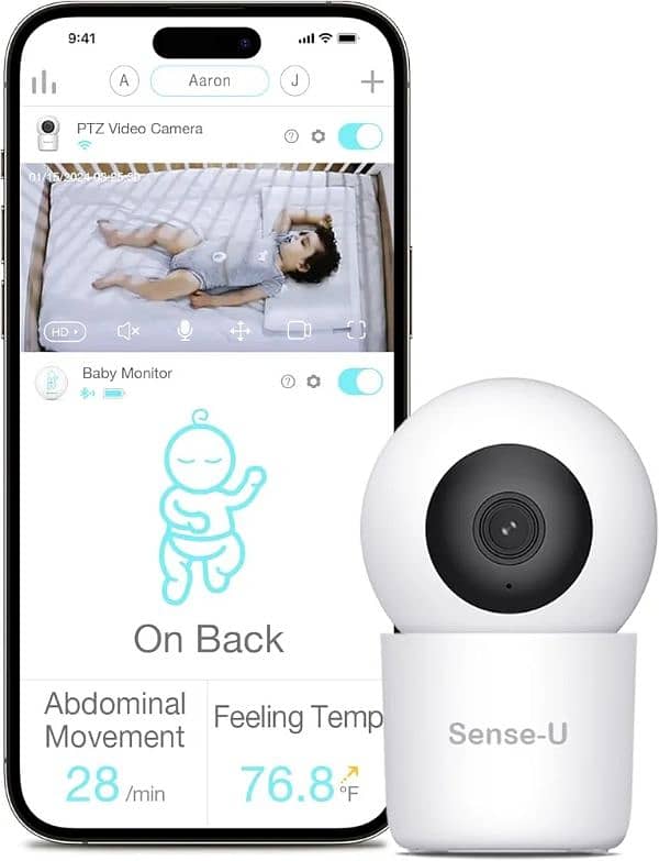 Sense-U Smart 2K Video Video Baby Monitor, Pan/Tilt, Person 1