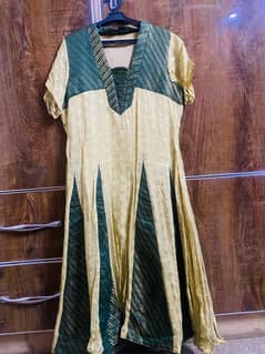 Golden yellow frock with beautiful jamawar trouser