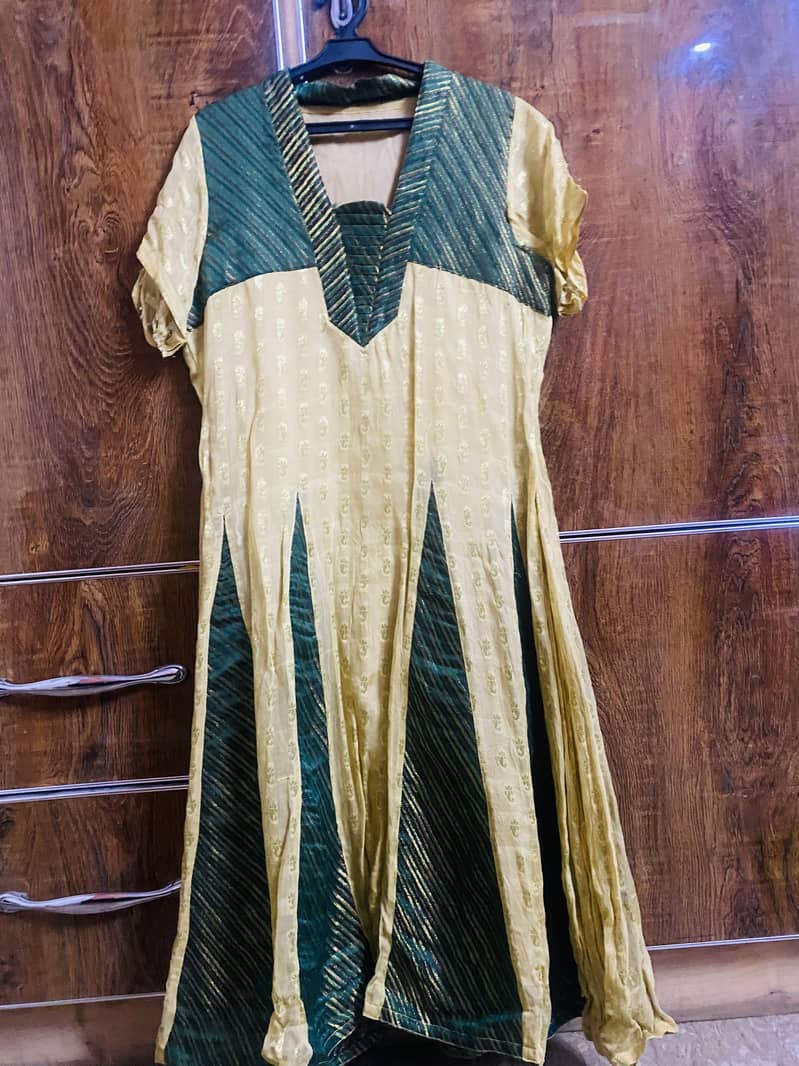 Golden yellow frock with beautiful jamawar trouser 0