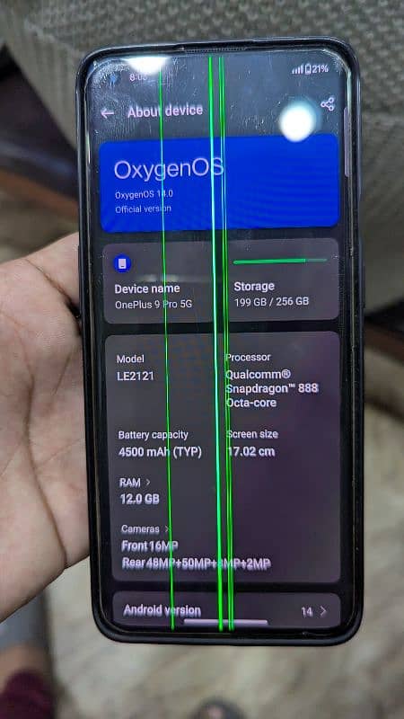 Oneplus 9 pro global dual with 4 green lines 1