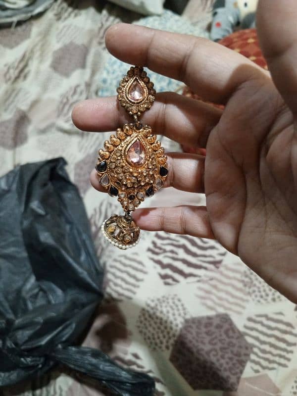 golden copper swt earings neckleace with tikka and ring 1