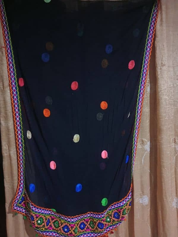 black chiffon with multi colour Sindhi work. 3