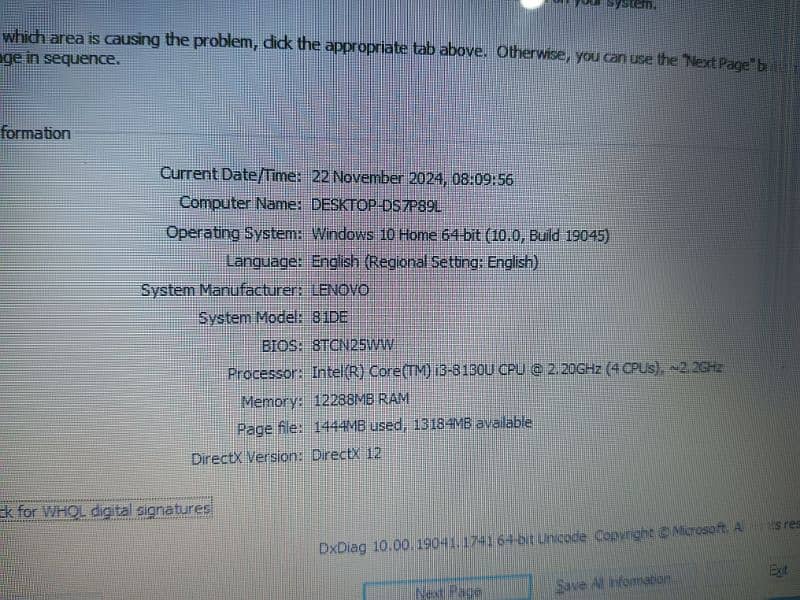 Lenovo Core i3 8th generation 12Gb ram 500gb hard,line in screen 8