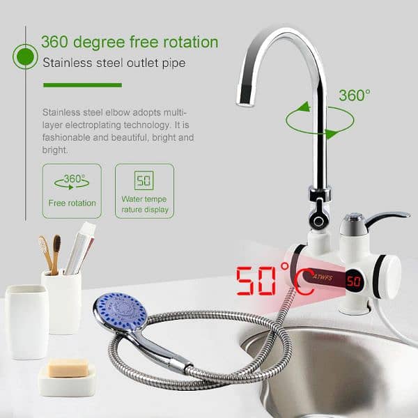 Instant Electric Water Heater Tap with Shower, 3s Hot Water Heater Tap 4