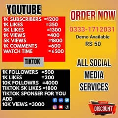 Tiktok likes. follow. views.  You Tube subscribes views or watch time