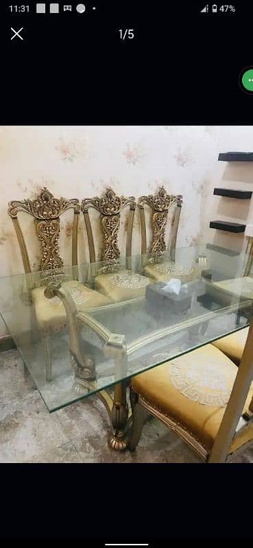 Dinning Table Set with Double Glass along with 6 chair 2