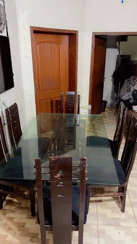 wooden 6 chair dining table in low price for sale in good condition 0