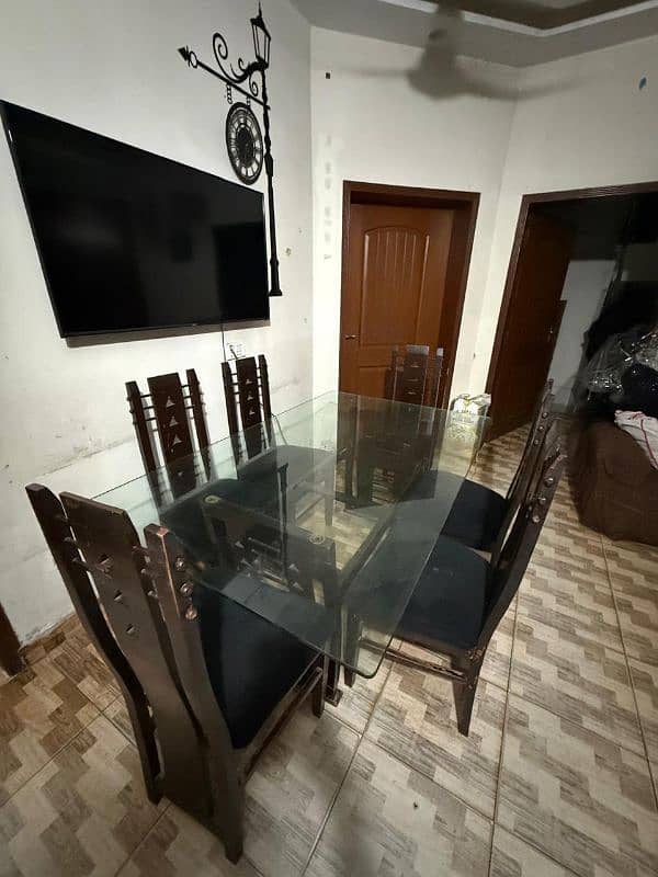 wooden 6 chair dining table in low price for sale in good condition 1