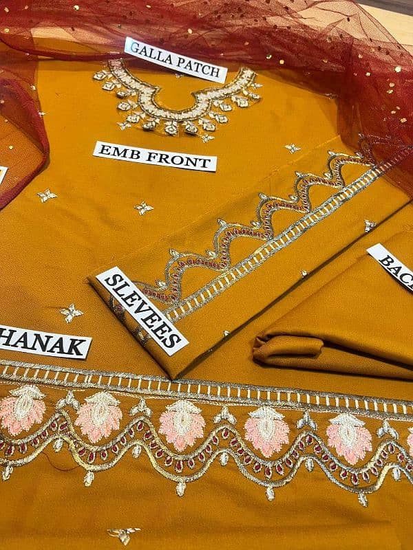 elegant golden embroiderd dhanak suit set for girls (3 pcs )  age 1-10 1