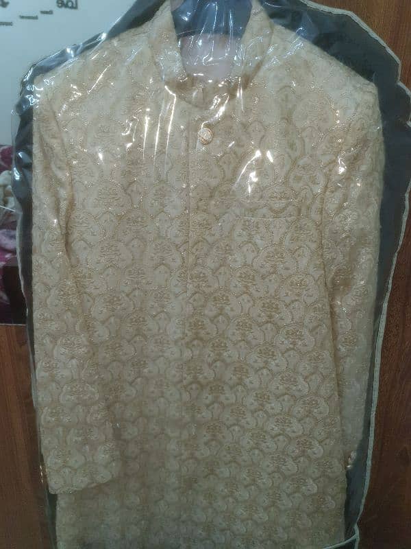 groom high quality sherwani golden and off-white 1