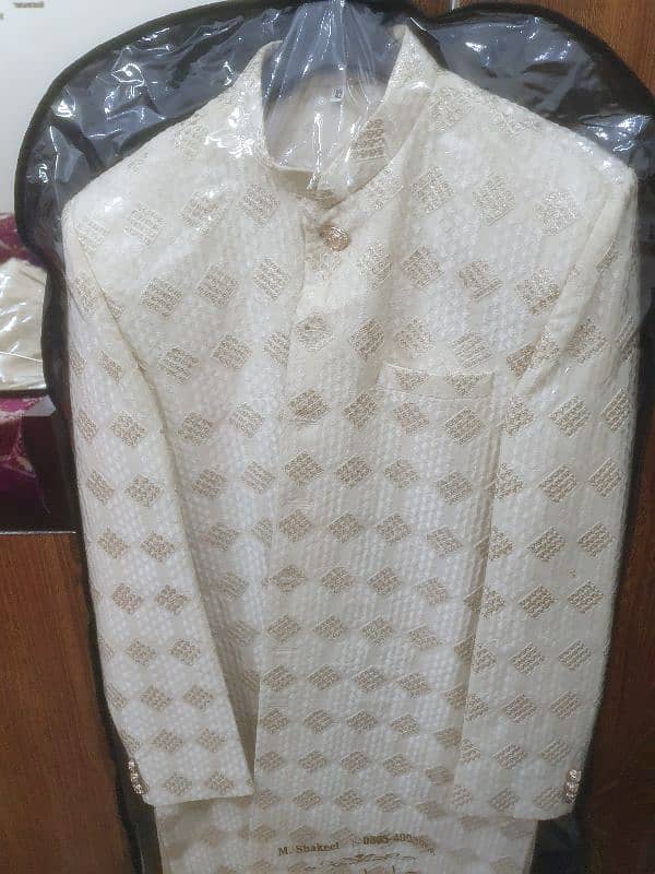 groom high quality sherwani golden and off-white 2