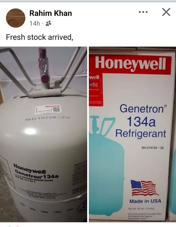 A. C Fridge Gases Available Honeywell Brand 8