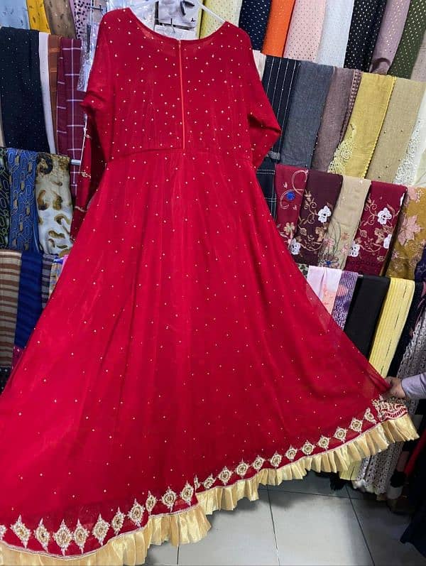 Red Full Flared Dress with Handmade work 2