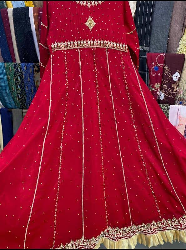 Red Full Flared Dress with Handmade work 3