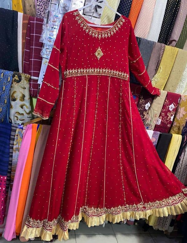 Red Full Flared Dress with Handmade work 4