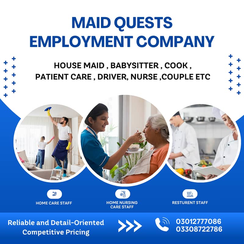 House maids , Helper , Baby Sitter, Chef, Cook , Patient Care , Driver 0