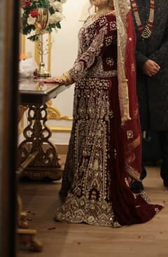 Velvet Mehroon Barat Designer Tail Lehgna