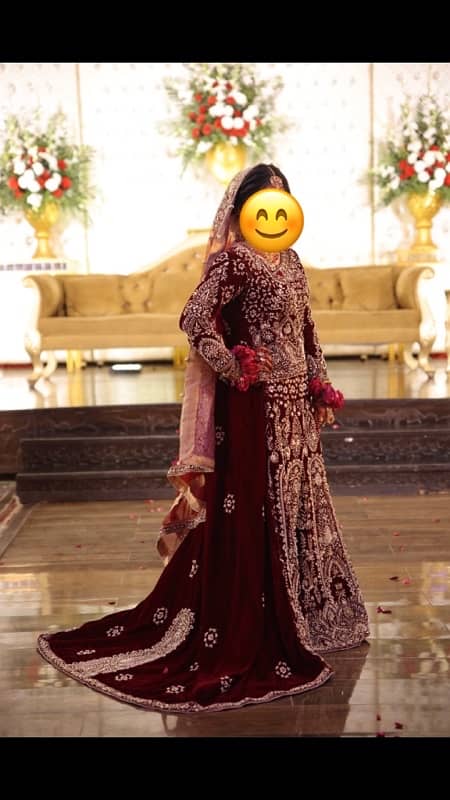 Lehnga Velvet Mehroon Barat Designer with tail 6