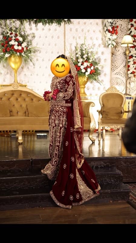 Lehnga Velvet Mehroon Barat Designer with tail 7