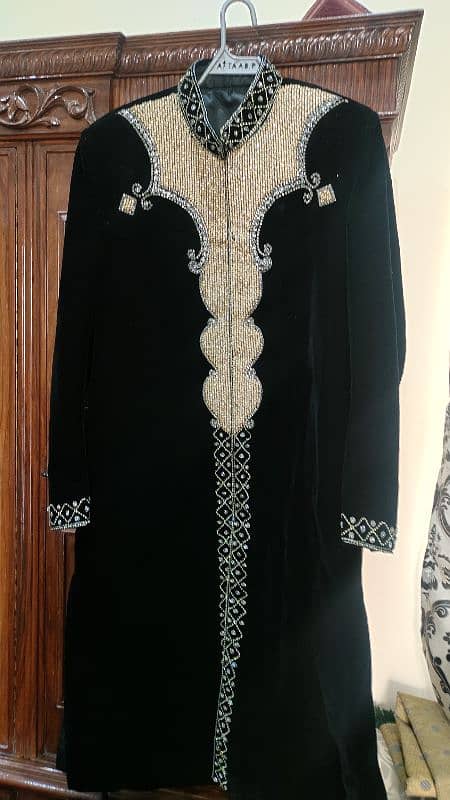 New Sherwani Black Velvet Medium size 1