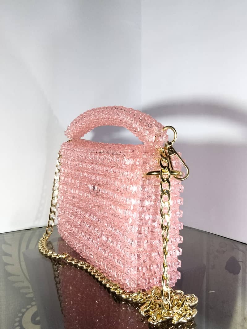 Handmade Crystal Beads Bags in Peach Color 1