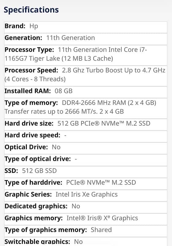 HP Laptop Core i7 11 generation 7