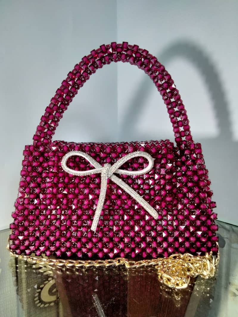 Handmade Crystal Beads Bags in Maroon Color 0