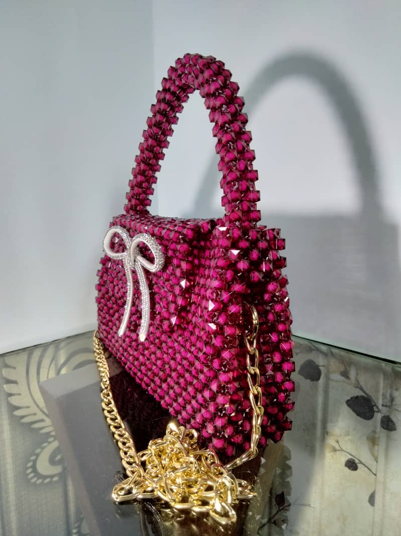 Handmade Crystal Beads Bags in Maroon Color 1