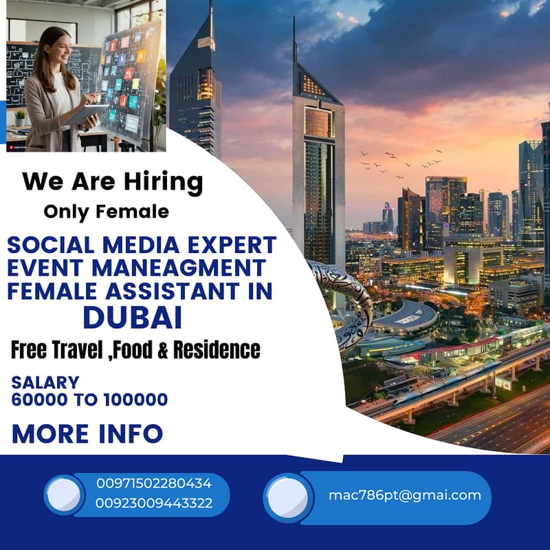 Female Assistant REQUIRED/Social Media Marketer/Event management 0