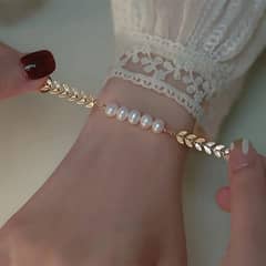 leaf pearl gold bracelet for girls