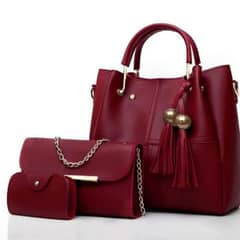 3 pcs women leather plain shoulder begs