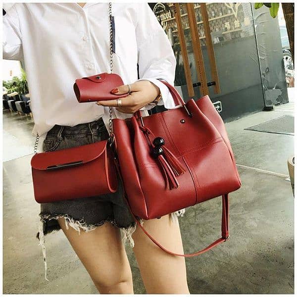 3 pcs women leather plain shoulder begs 1