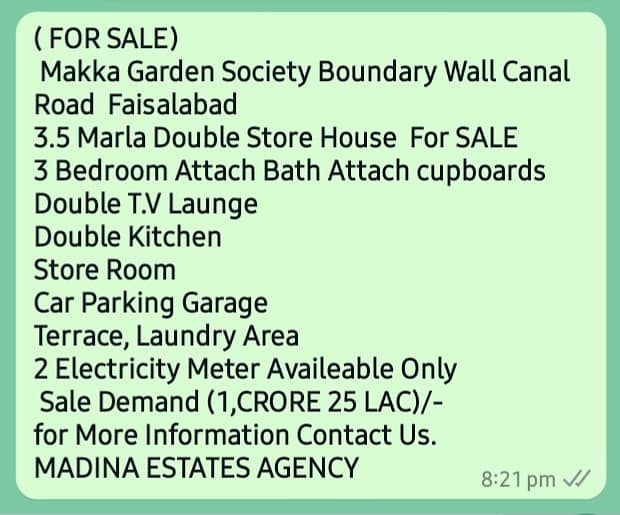 3.5 Marla Double Store House For SALE 3 Bedroom Attach Bath Attach Cupboards Makka Garden Canal Road Faisalabad 18