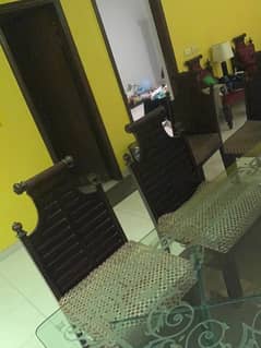 glass table and 6 chinioti chairs for sale