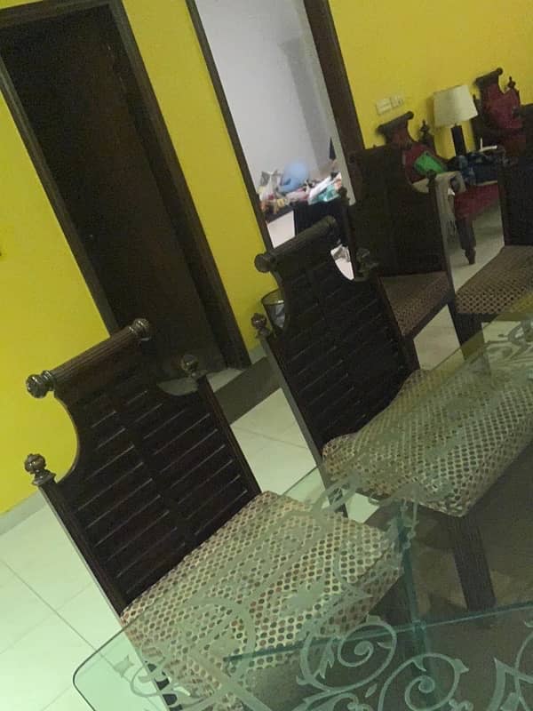 glass table and 6 chinioti chairs for sale 0