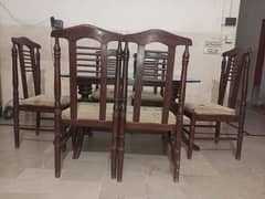 6 Chair With  Cushion.  Glass Table