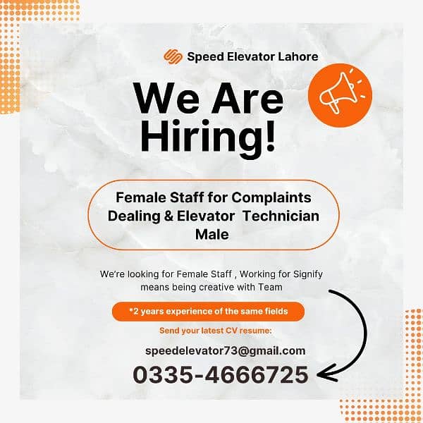 Female For  complaints dealing - elevator Technician Male - Jobs 1