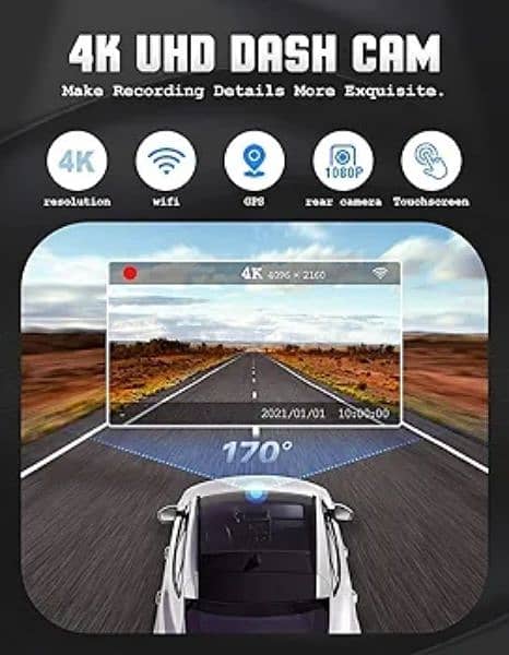 iiwey 4K Dash Cam Front Rear WiFi GPS, car camera 2