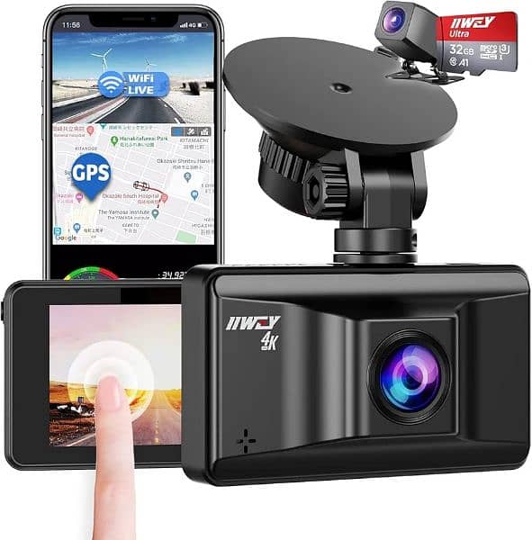 iiwey 4K Dash Cam Front Rear WiFi GPS, car camera 6